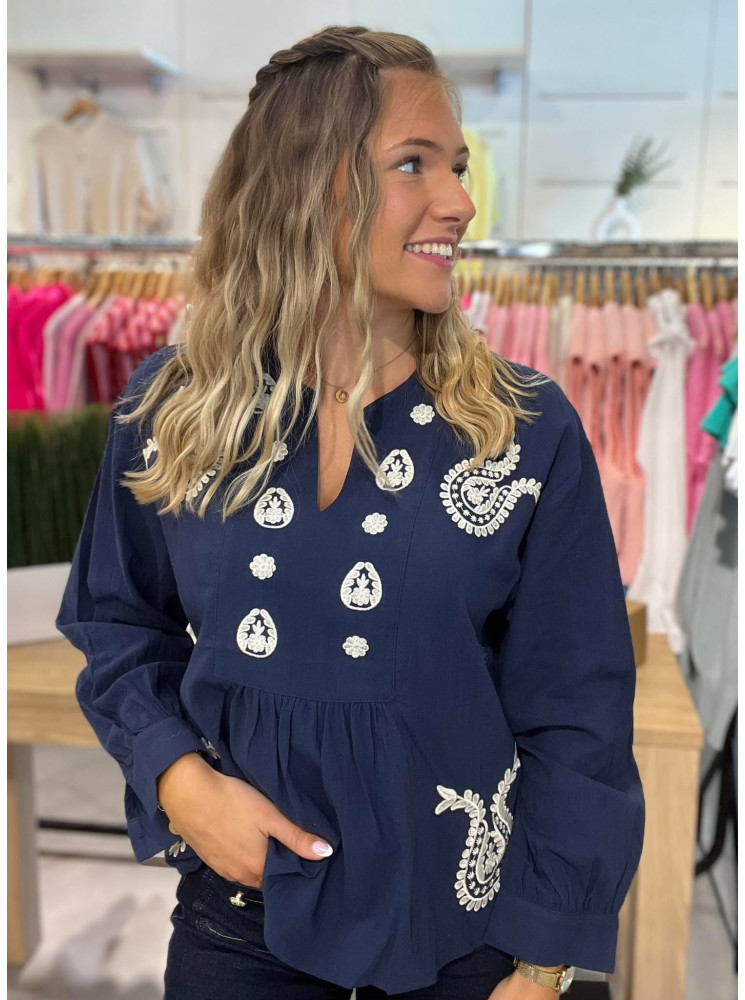 Blouse Brodée à Manches Longues