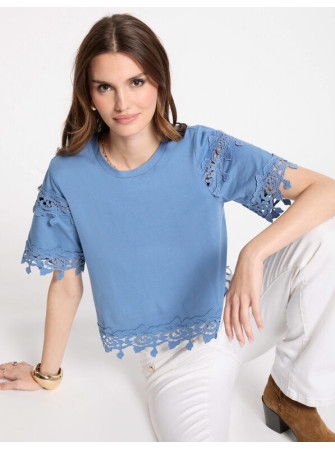 T-Shirt avec Manches et Bas Brodés