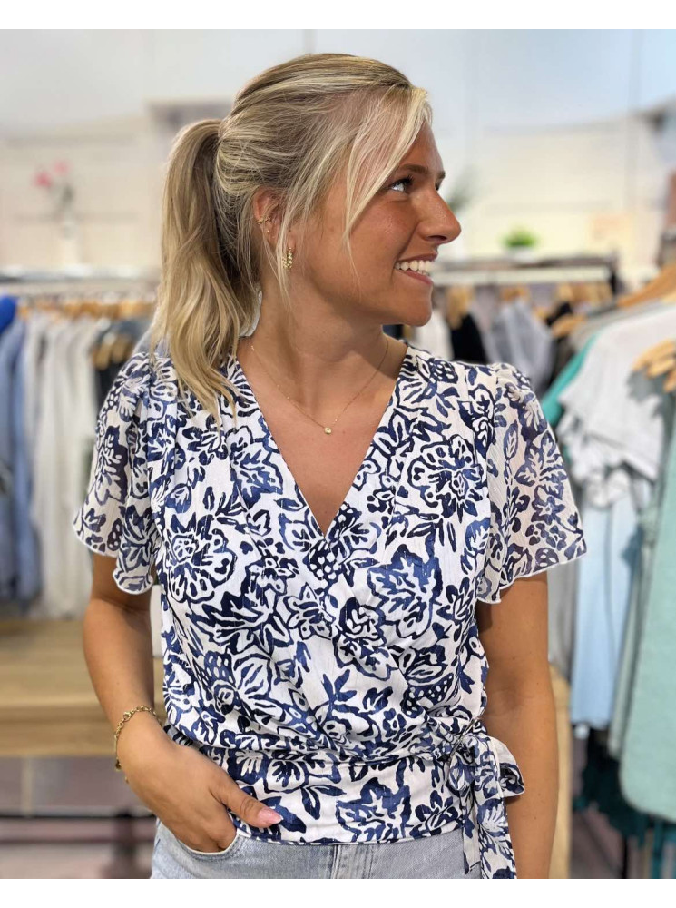 Blouse Col Cache Coeur Manches Courtes