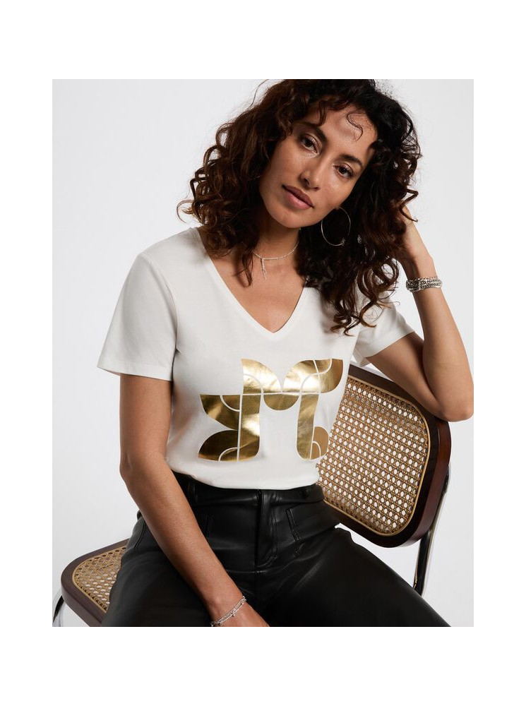 T-Shirt Col V à Manches Courtes