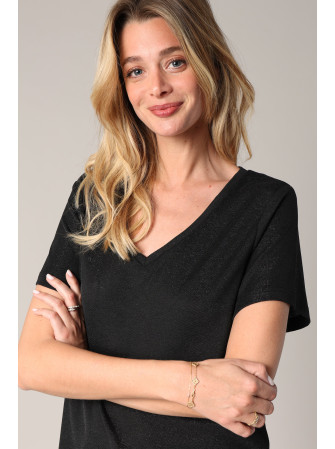 T-Shirt Brillant en Col V