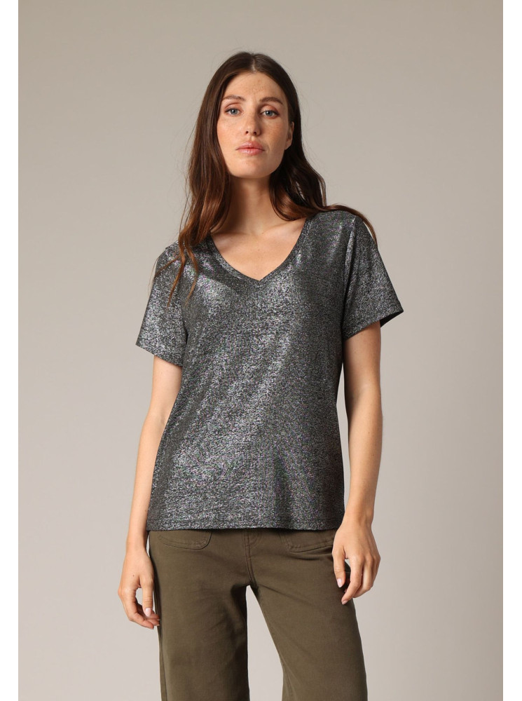 T-Shirt Brillant en Col V