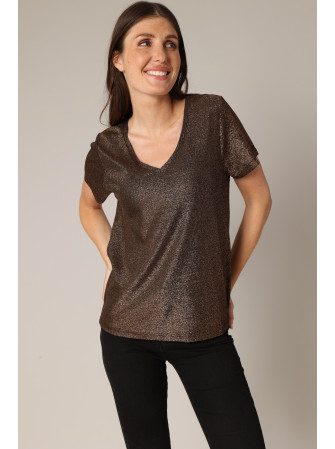 T-Shirt Brillant en Col V