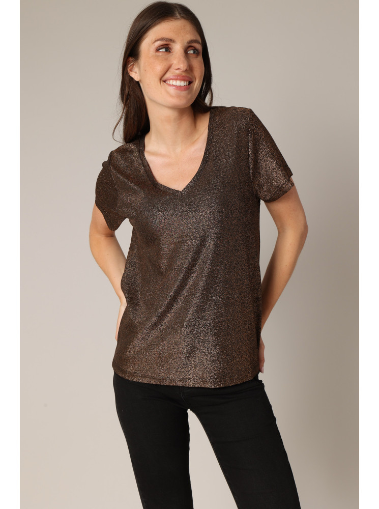 T-Shirt Brillant en Col V