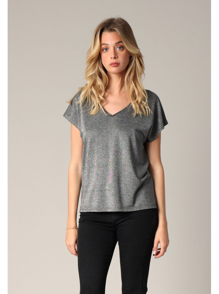 T-Shirt Brillant en Col V