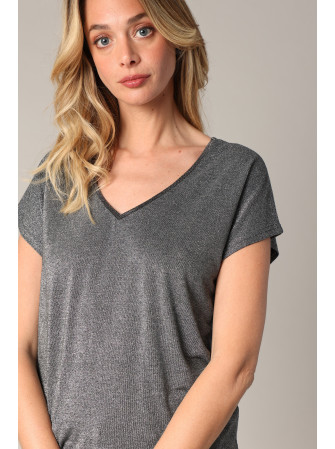 T-Shirt Brillant en Col V