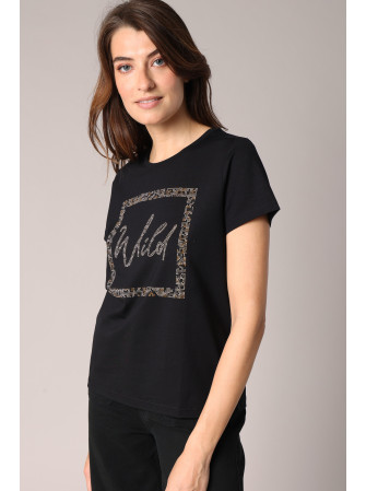 T-Shirt avec Strass en Col Rond