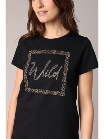 T-Shirt avec Strass en Col Rond