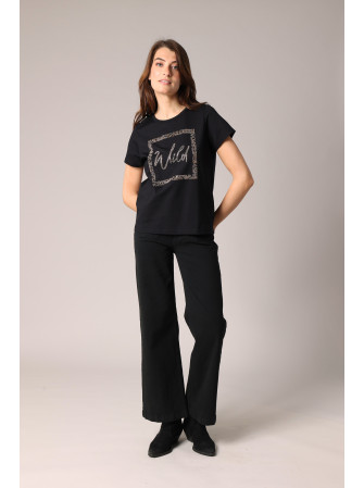 T-Shirt avec Strass en Col Rond