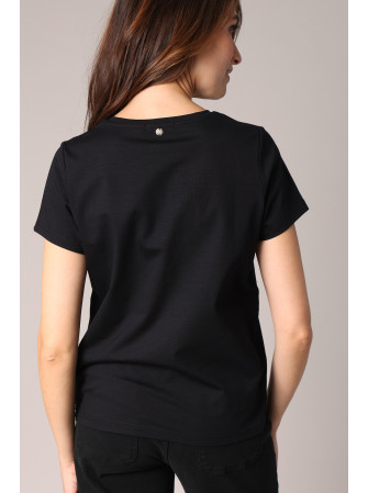 T-Shirt avec Strass en Col Rond