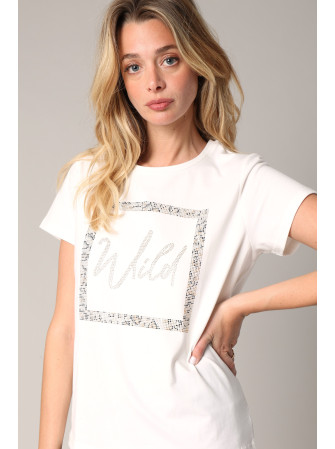 T-Shirt avec Strass en Col Rond