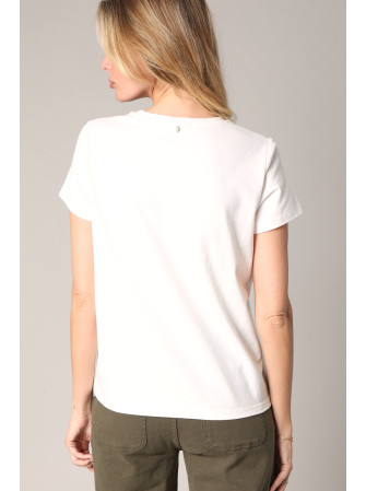 T-Shirt avec Strass en Col Rond
