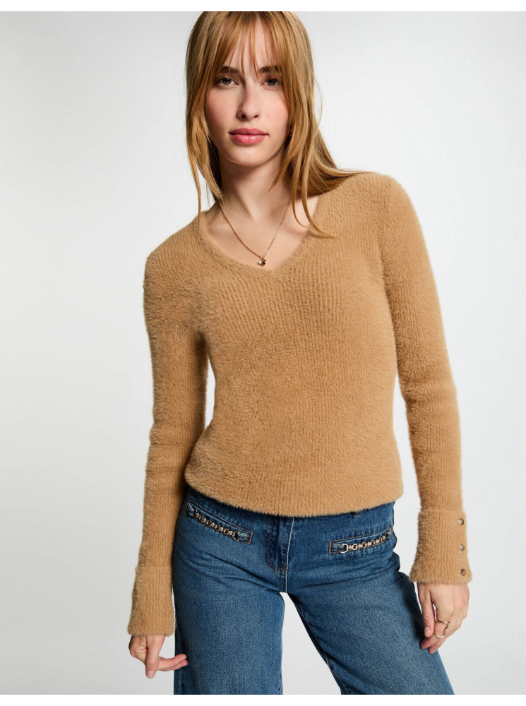 Pull Brillant Col V à Manches Longues