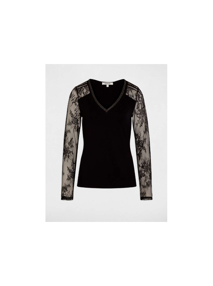 Top Col V MAnches en Dentelle