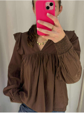 Blouse Unie Col V à Manches Longues