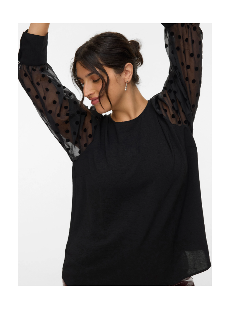 Blouse col rond à manches motifs