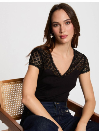 Top Col V Manches en Dentelle