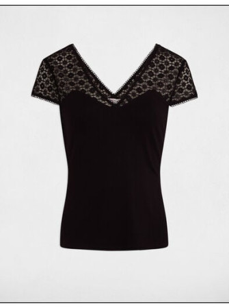 Top Col V Manches en Dentelle