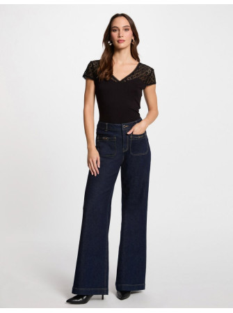 Top Col V Manches en Dentelle