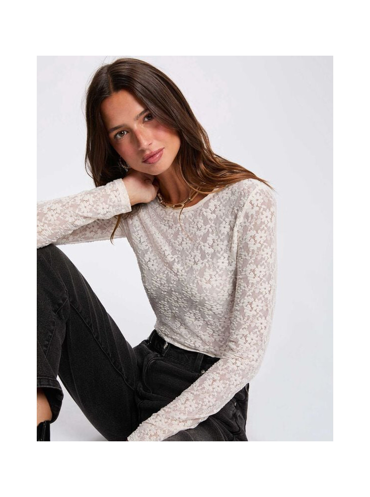 Top en Dentelle à Manches Longues