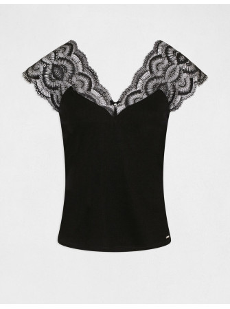 Top Col Dentelle sans Manches
