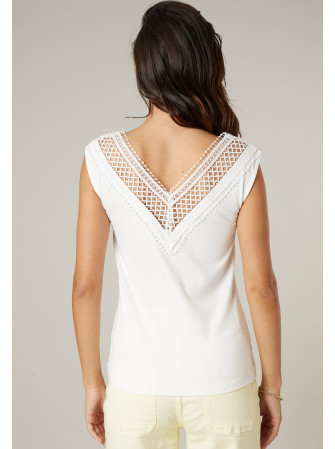 Top sans manches en col V brodé