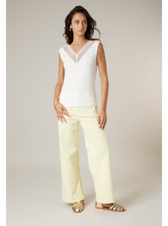 Top sans manches en col V brodé