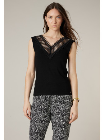 Top sans manches en col V brodé