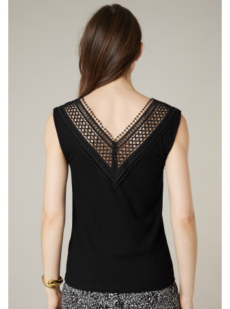 Top sans manches en col V brodé