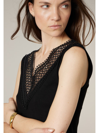 Top sans manches en col V brodé