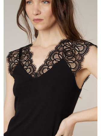 Top sans manches col en dentelle