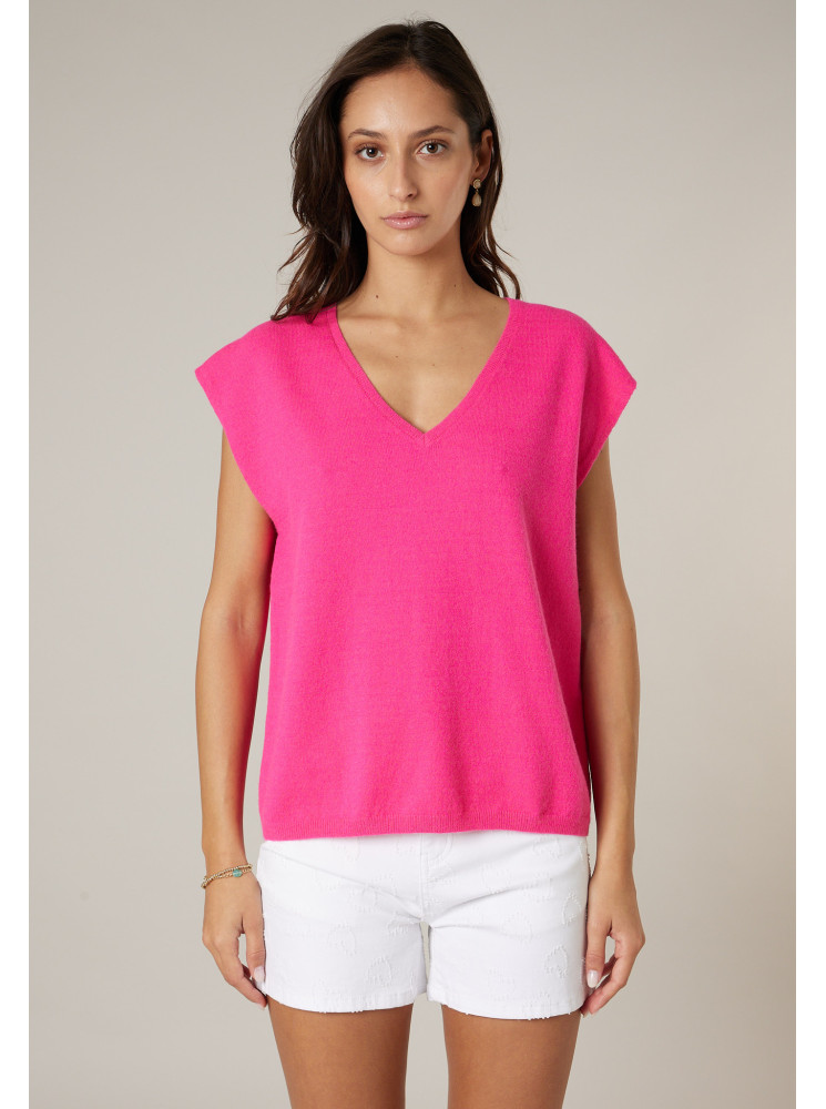 Pull col V sans manches