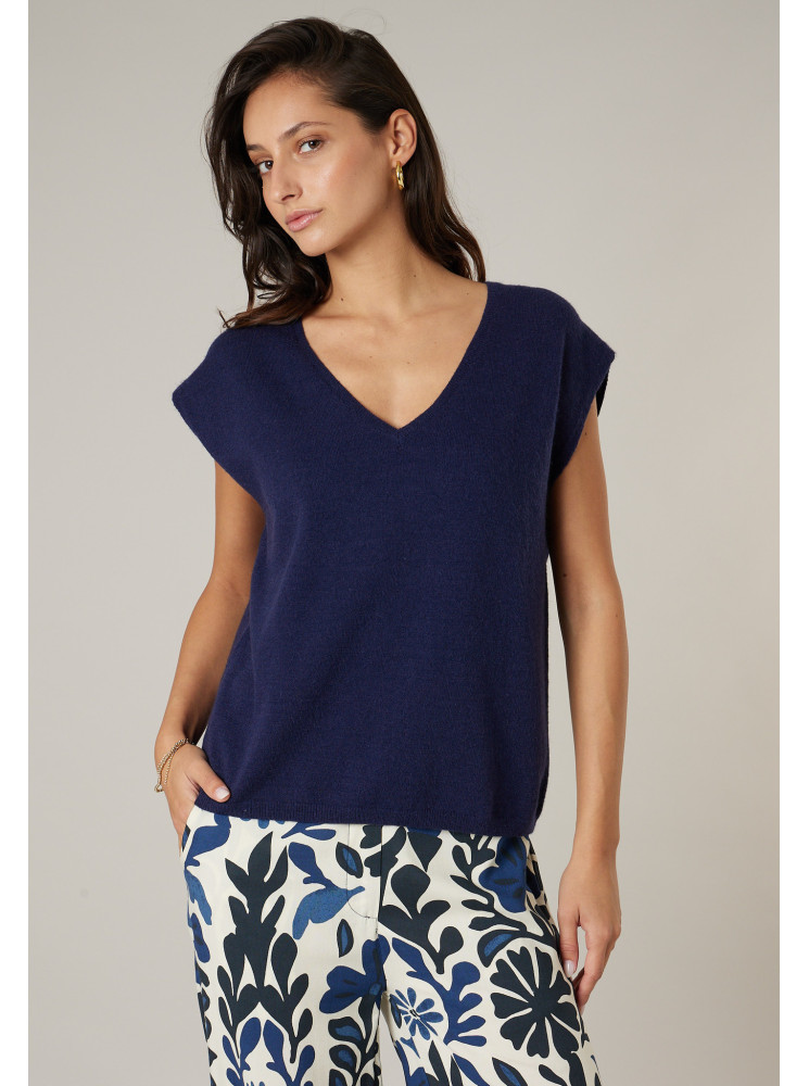Pull col V sans manches