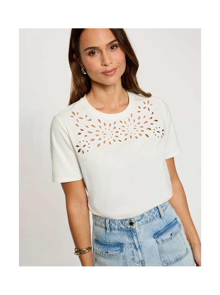 T-shirt col ajouré manches courtes