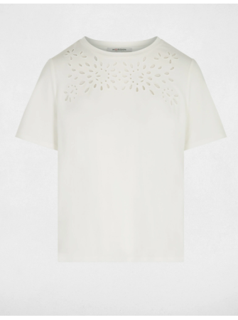 T-shirt col ajouré manches courtes