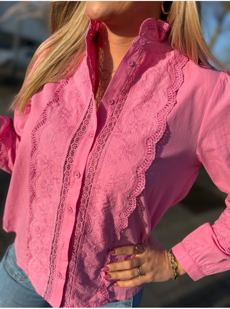 Chemise avec dentelle col mao