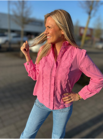 Chemise avec dentelle col mao