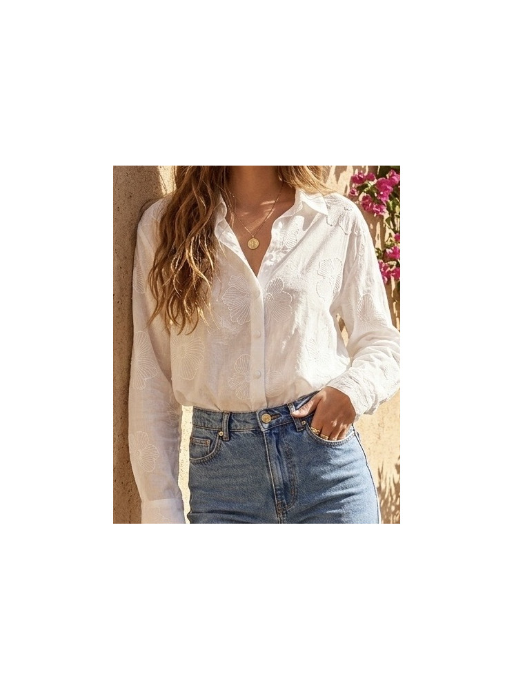 Chemise brodée fleurs longues manches