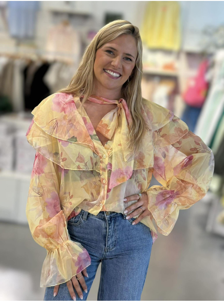 Chemise fleurie à volants