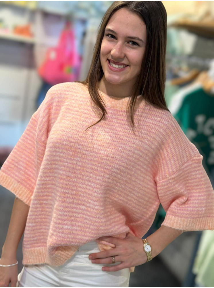 Pull rayé col rond manches 3/4