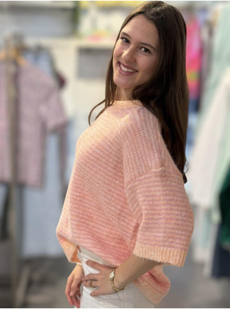 Pull rayé col rond manches 3/4