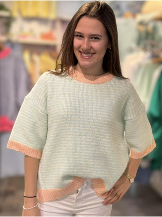 Pull rayé col rond manches 3/4