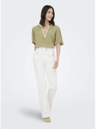 Blouse col brodé à manches courtes