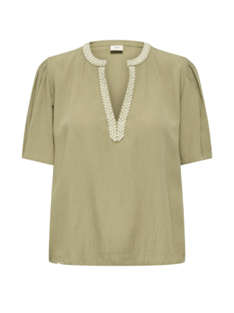 Blouse col brodé à manches courtes