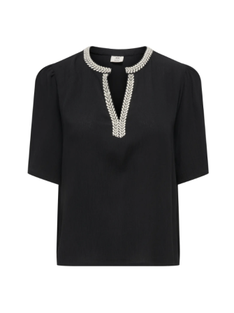 Blouse col brodé à manches courtes
