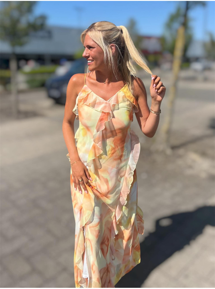 Robe longue imprimée à volants