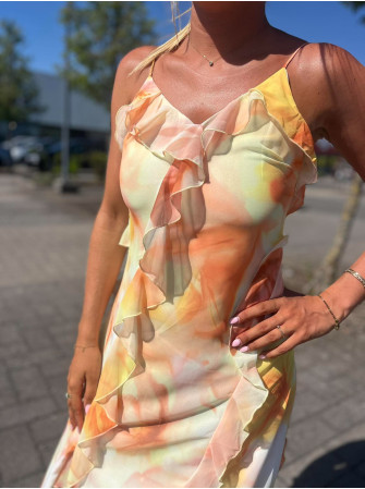 Robe longue imprimée à volants