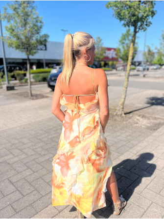 Robe longue imprimée à volants