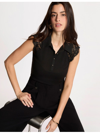 Top col chemise manches en...