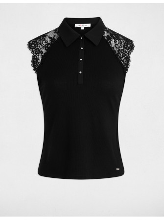 Top col chemise manches en dentelle